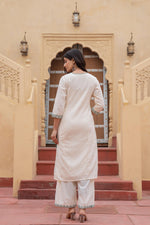 Thumbnail for Juniper Off White & Green Floral Embroidered Ethnic Suit Set With Dupatta