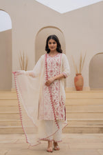 Thumbnail for Juniper Off White & Red Floral Embroidered Ethnic Suit Set With Dupatta - Distacart