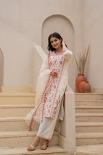 Thumbnail for Juniper Off White & Red Floral Embroidered Ethnic Suit Set with Dupatta