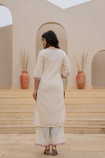 Thumbnail for Juniper Off White & Red Floral Embroidered Ethnic Suit Set with Dupatta