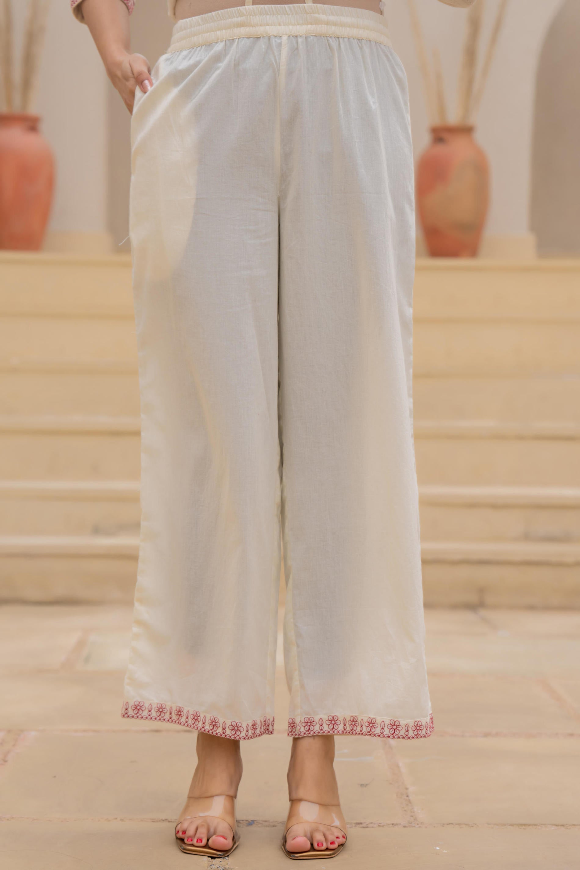 Juniper Off White & Red Floral Embroidered Ethnic Suit Set with Dupatta