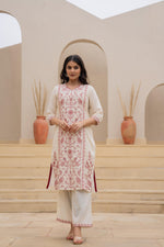 Thumbnail for Juniper Off White & Red Floral Embroidered Ethnic Suit Set with Dupatta