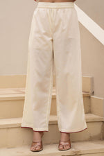 Thumbnail for Juniper Off White & Red Solid Cotton Kurta Pant & Shrug With Thread Work
