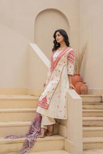 Thumbnail for Juniper Off White & Red Solid Cotton Kurta Pant & Shrug With Thread Work