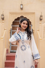 Thumbnail for Juniper Off White & Navy Blue Embroidered Straight Kurta Set with Contrast Detailing