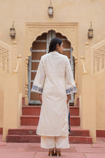 Thumbnail for Juniper Off White & Navy Blue Embroidered Straight Kurta Set with Contrast Detailing