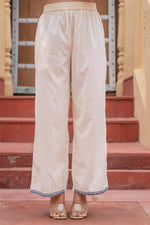 Thumbnail for Juniper Off White & Navy Blue Embroidered Straight Kurta Set with Contrast Detailing