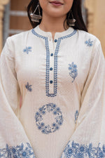 Thumbnail for Juniper Off White & Navy Blue Embroidered Straight Kurta Set with Contrast Detailing