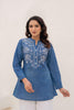 Juniper Blue Solid Cotton Tunic With Thread Work & Buttons - Distacart