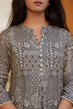 Thumbnail for Juniper Grey Ethnic Motif Printed Viscose Tunic With Buttons - Distacart