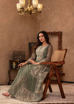 Thumbnail for Juniper Green Floral Embroidered Cotton Dress with Tassels & Denim Look - Distacart