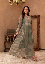 Thumbnail for Juniper Green Floral Embroidered Cotton Dress With Tassels & Denim Look - Distacart