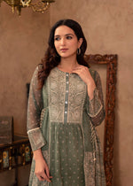Thumbnail for Juniper Green Floral Embroidered Cotton Dress With Tassels & Denim Look - Distacart
