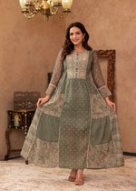 Thumbnail for Juniper Green Floral Embroidered Cotton Dress with Tassels & Denim Look - Distacart