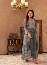 Thumbnail for Juniper Grey Floral Embroidered Cotton Dress with Tassels & Denim Look - Distacart