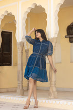 Thumbnail for Juniper Indigo Blue Ethnic Shirt Dress with Belt and Sheer Sleeves