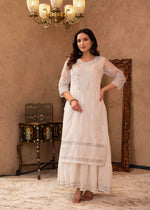 Thumbnail for Juniper White Chanderi Mirror Embroidered Kurta with Gota Lace & Glitter Work - Distacart