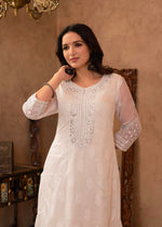 Thumbnail for Juniper White Chanderi Mirror Embroidered Kurta with Gota Lace & Glitter Work - Distacart
