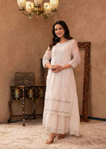 Thumbnail for Juniper White Chanderi Mirror Embroidered Kurta with Gota Lace & Glitter Work - Distacart