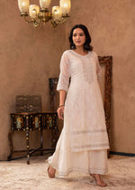 Thumbnail for Juniper White Chanderi Mirror Embroidered Kurta with Gota Lace & Glitter Work - Distacart