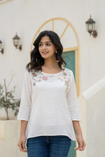 Thumbnail for Juniper White Solid Viscose Tunic With Thread Work