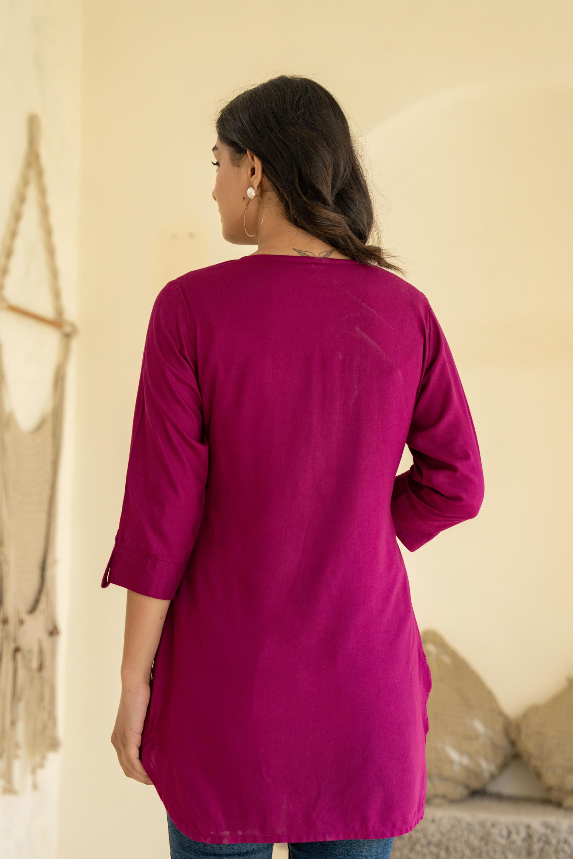 Juniper Plum Embroidered Tunic Top with Button Detailing