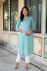 Juniper Aqua Embroidered Floral Viscose Kurta with Sequins & Cotton Lace - Distacart