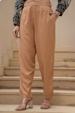Thumbnail for Juniper Beige Solid Viscose Pants - Distacart