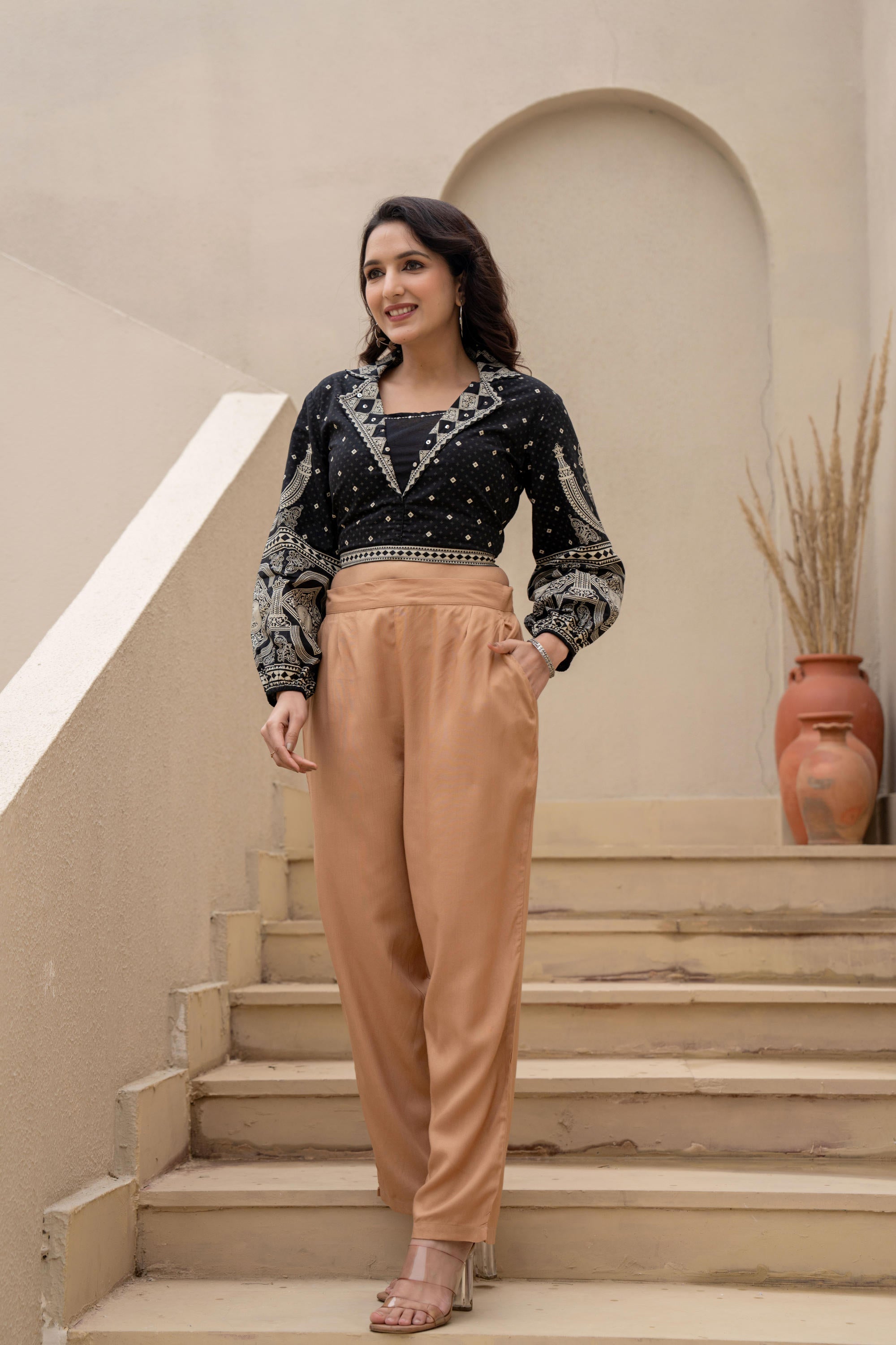 Juniper Beige Solid Viscose Pants - Distacart