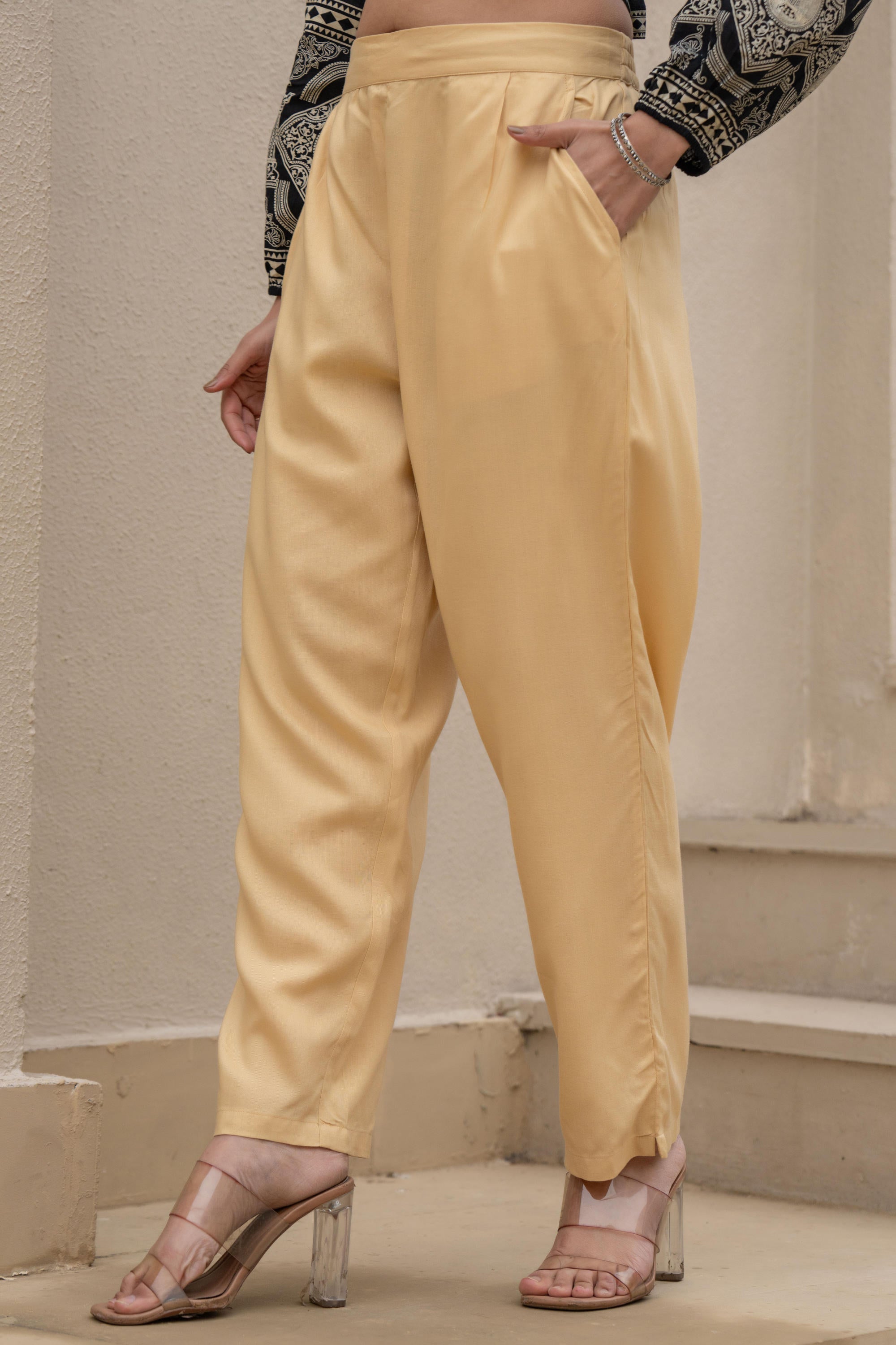 Juniper Gold Solid Viscose Pants - Distacart