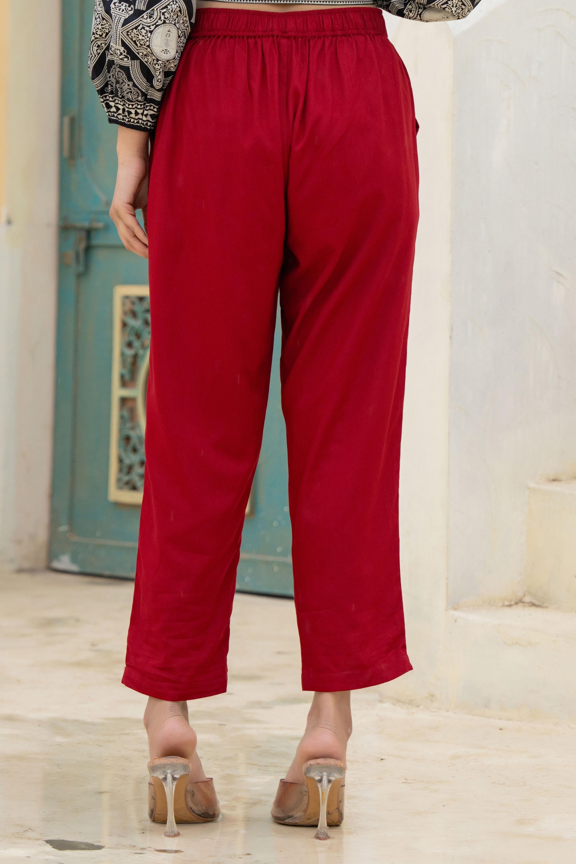 Juniper Maroon Solid Viscose Pants