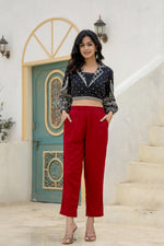 Thumbnail for Juniper Maroon Solid Viscose Pants