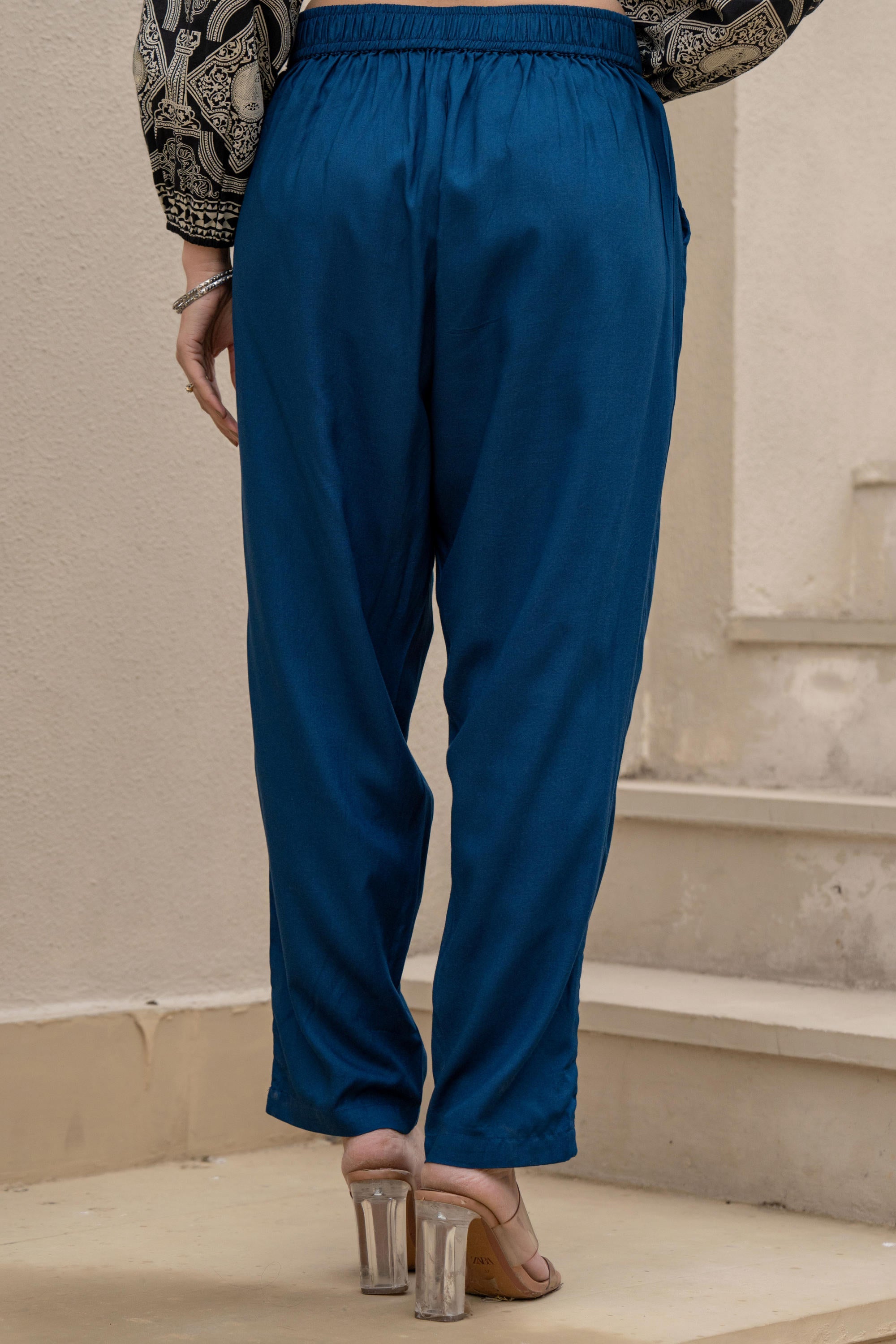 Juniper Navy Solid Viscose Pants