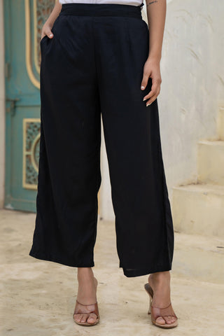 Juniper Black Solid Viscose Palazzo Pants - Distacart