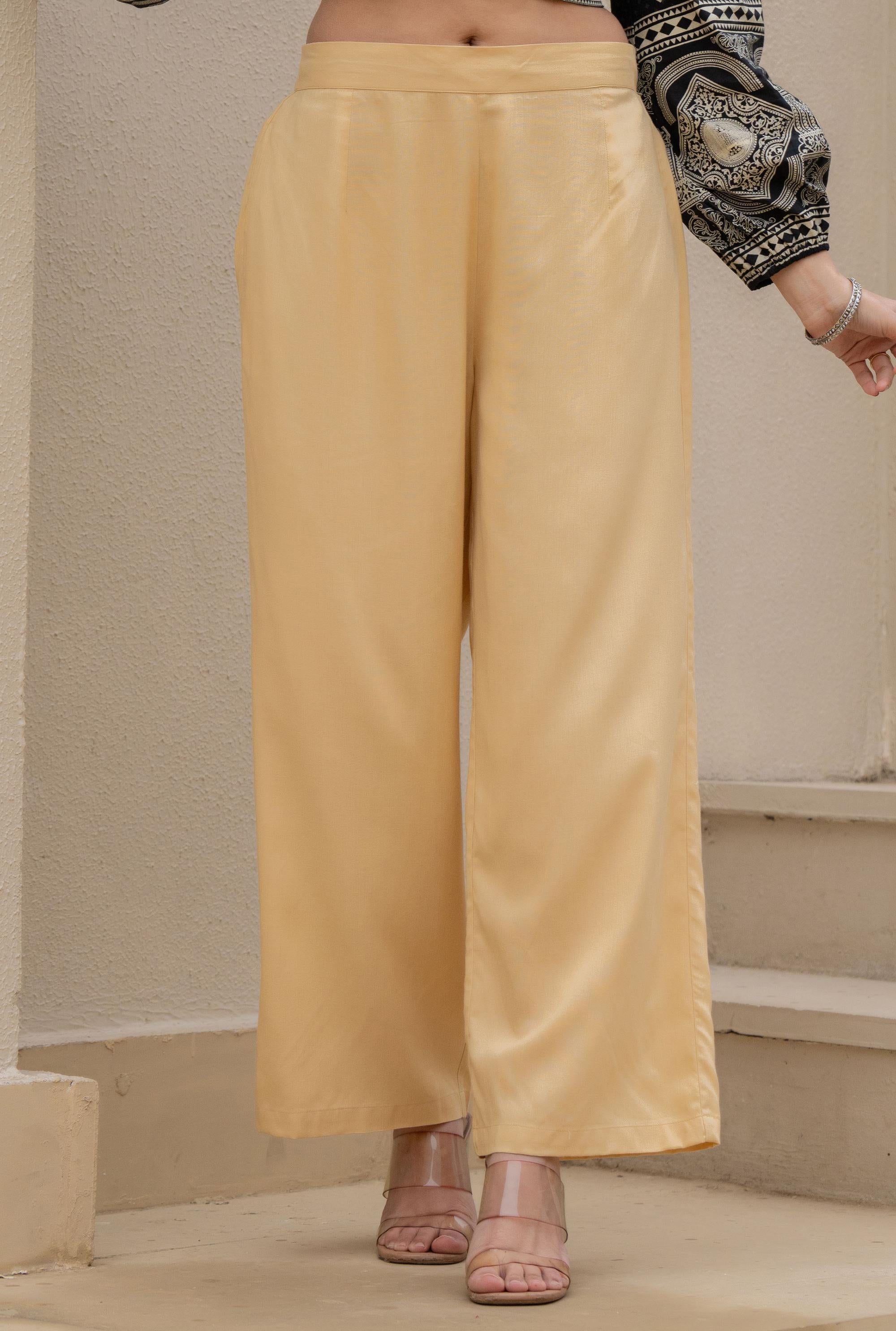 Juniper Gold Solid Viscose Palazzo Pants - Distacart