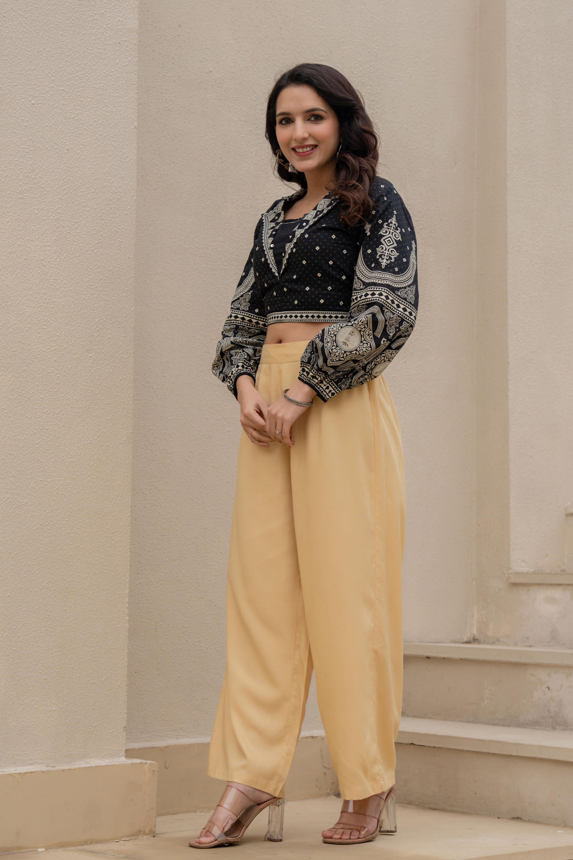 Juniper Gold Solid Viscose Palazzo Pants - Distacart