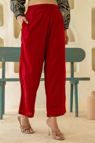 Juniper Maroon Solid Viscose Palazzo Pants