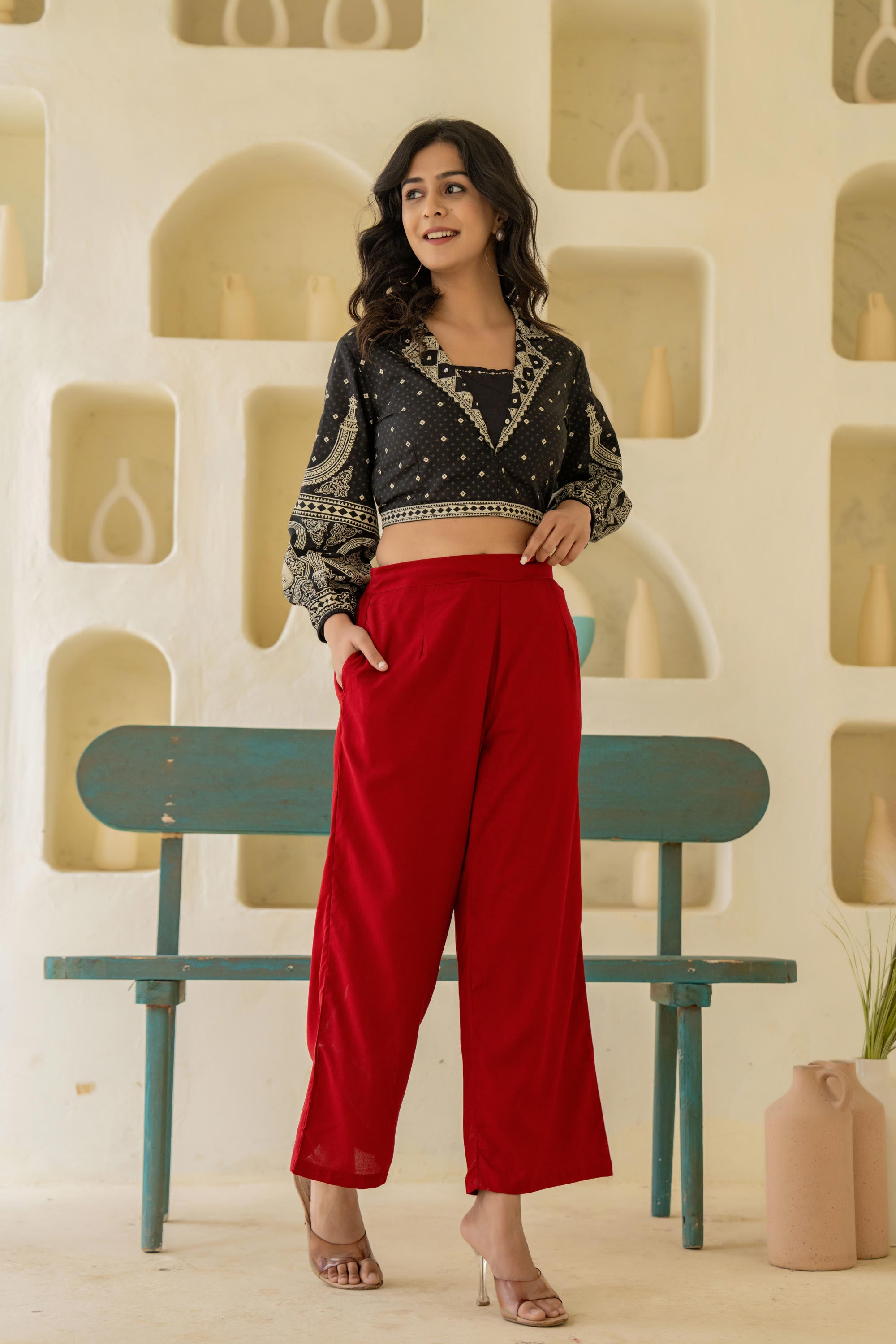 Juniper Maroon Solid Viscose Palazzo Pants
