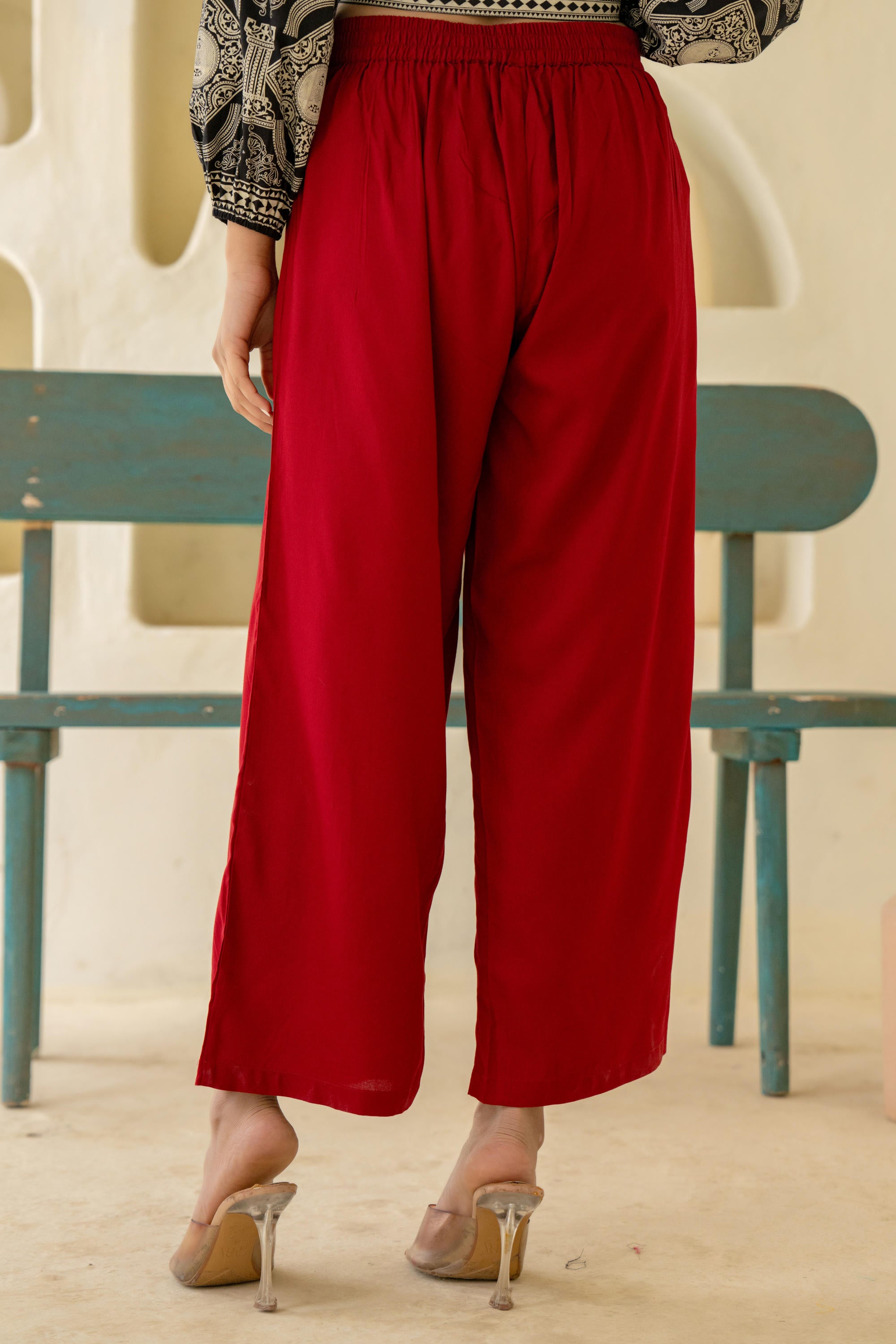 Juniper Maroon Solid Viscose Palazzo Pants