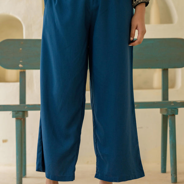 Juniper Navy Solid Viscose Palazzo Pants - Distacart