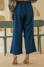 Thumbnail for Juniper Navy Solid Viscose Palazzo Pants