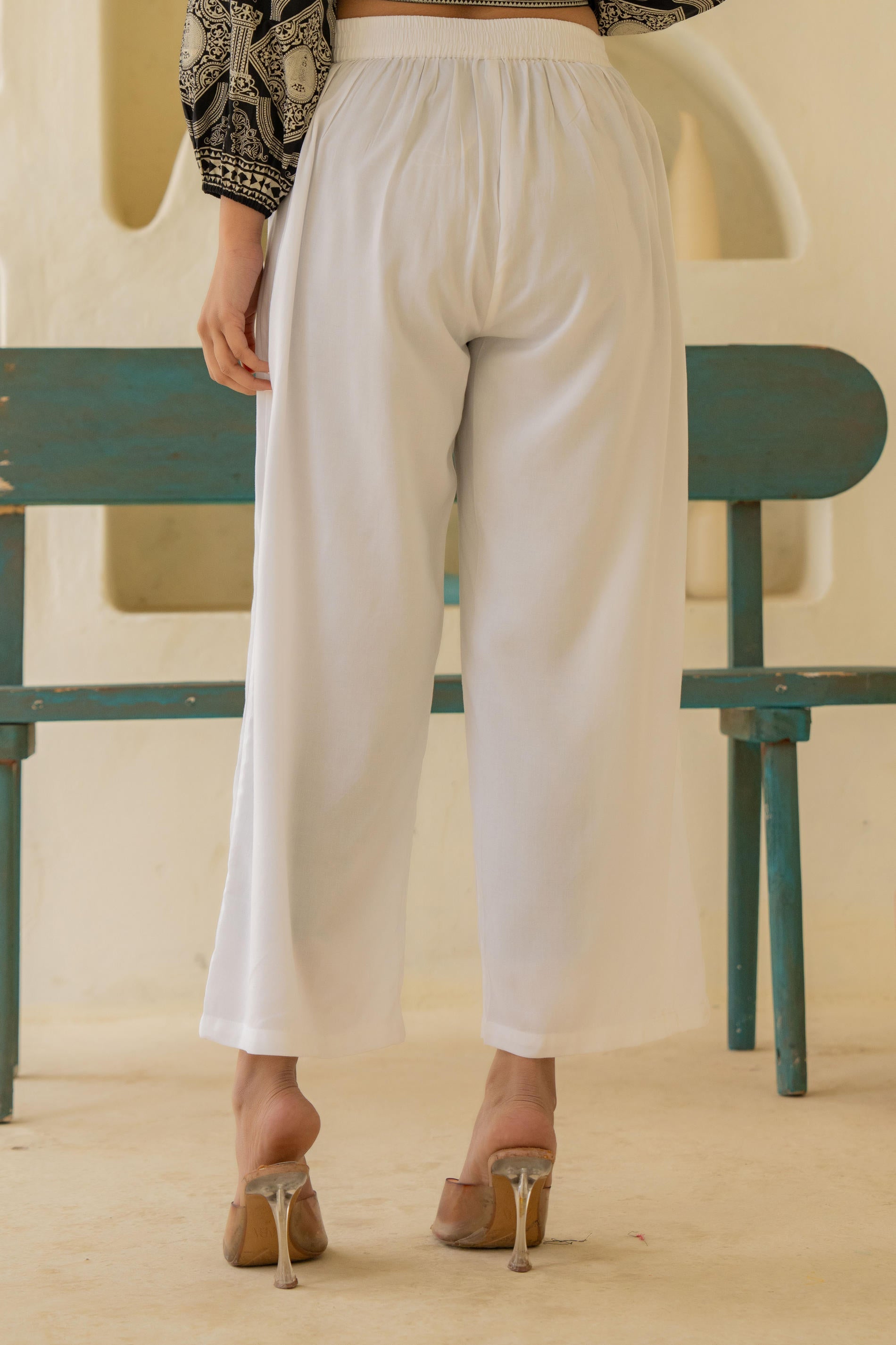 Juniper Solid White High Waist Wide Leg Palazzo Pants