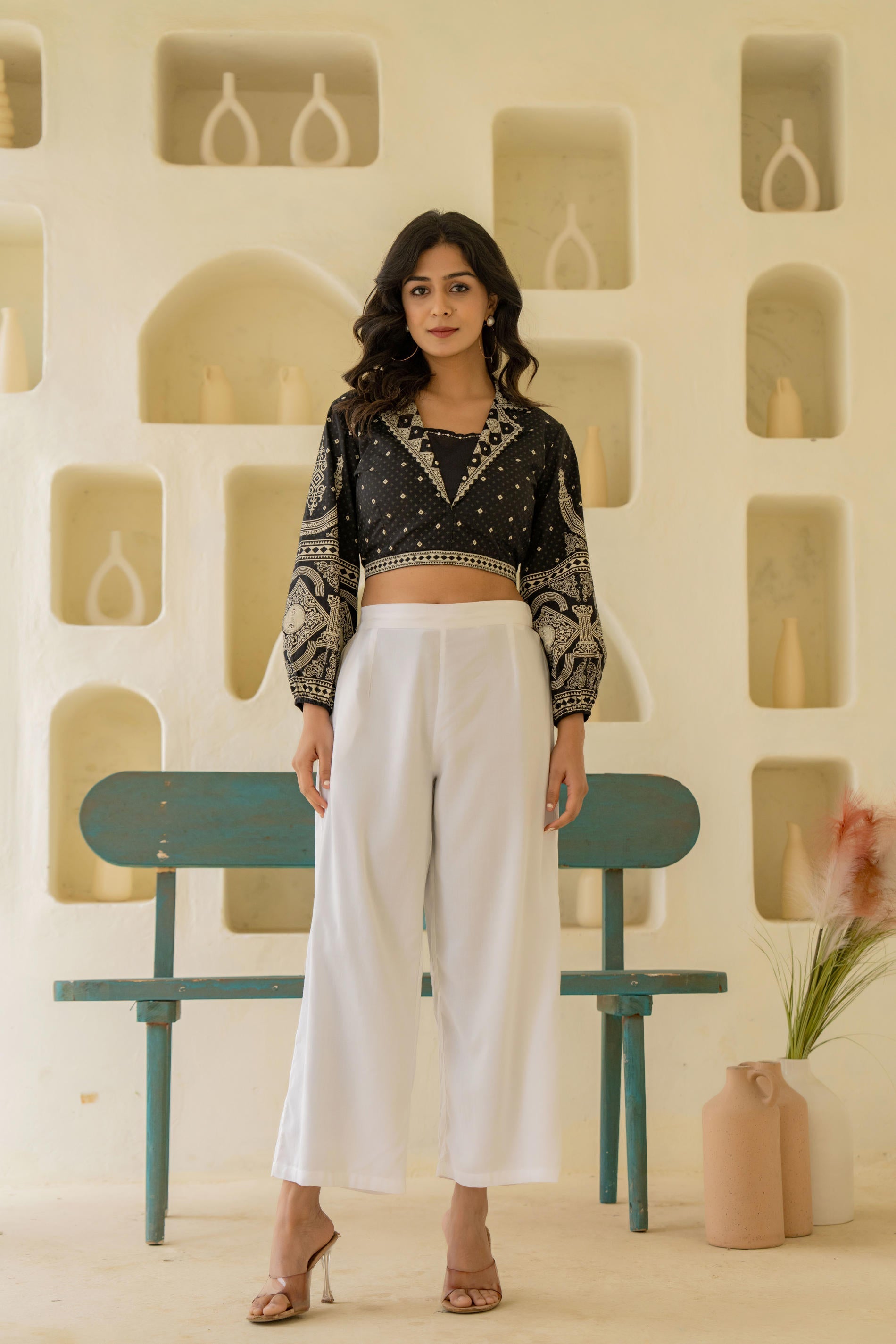 Juniper Solid White High Waist Wide Leg Palazzo Pants