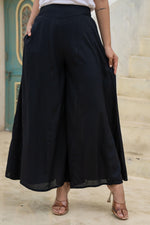 Thumbnail for Juniper Black Solid Viscose Palazzo Pants - Distacart