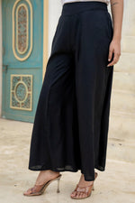 Thumbnail for Juniper Black Solid Viscose Palazzo Pants