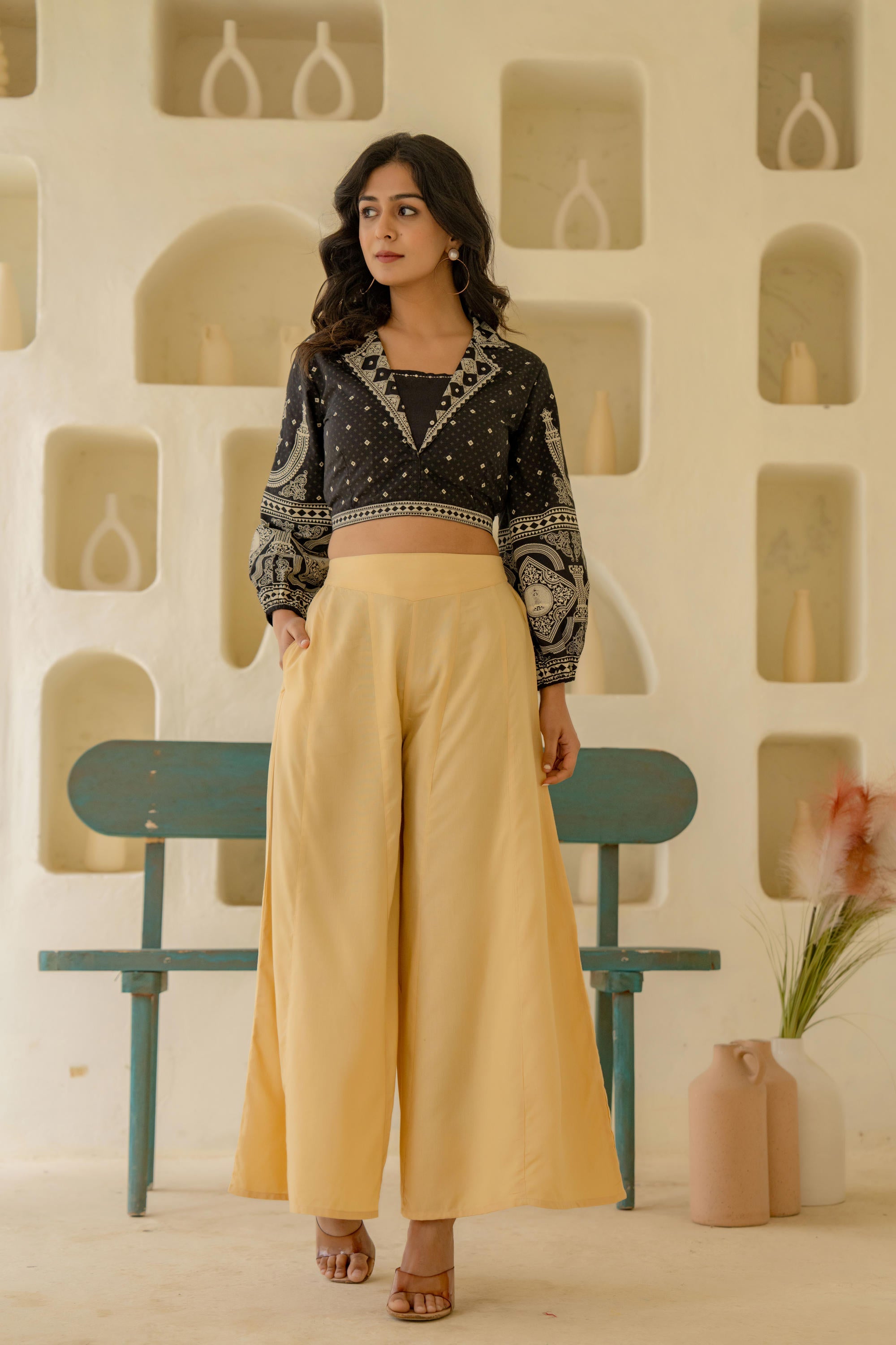 Juniper Gold Solid Viscose Palazzo Pants - Distacart