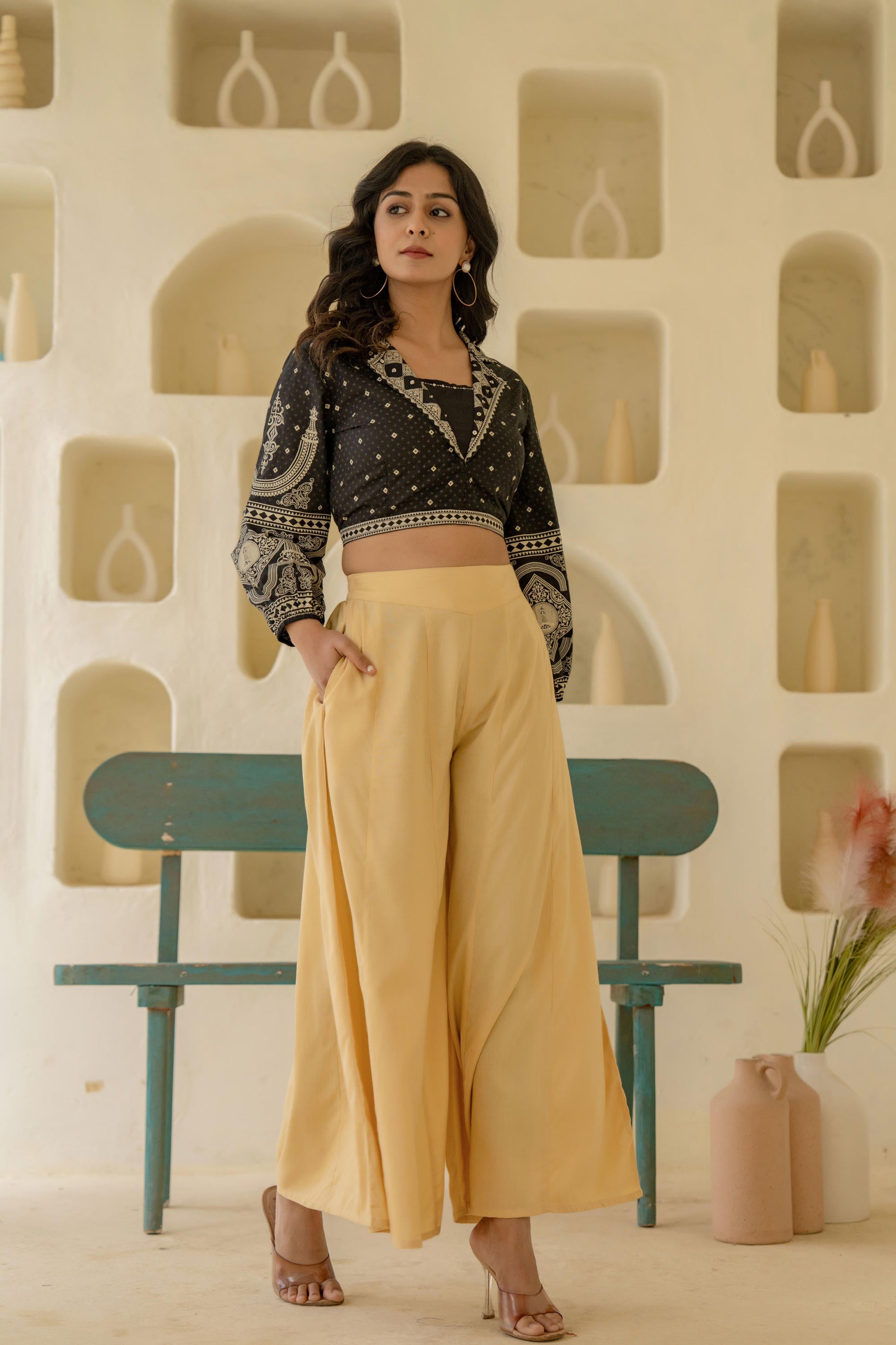 Juniper Gold Solid Viscose Palazzo Pants - Distacart