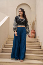 Thumbnail for Juniper Navy Solid Viscose Palazzo Pants