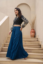 Thumbnail for Juniper Navy Solid Viscose Palazzo Pants