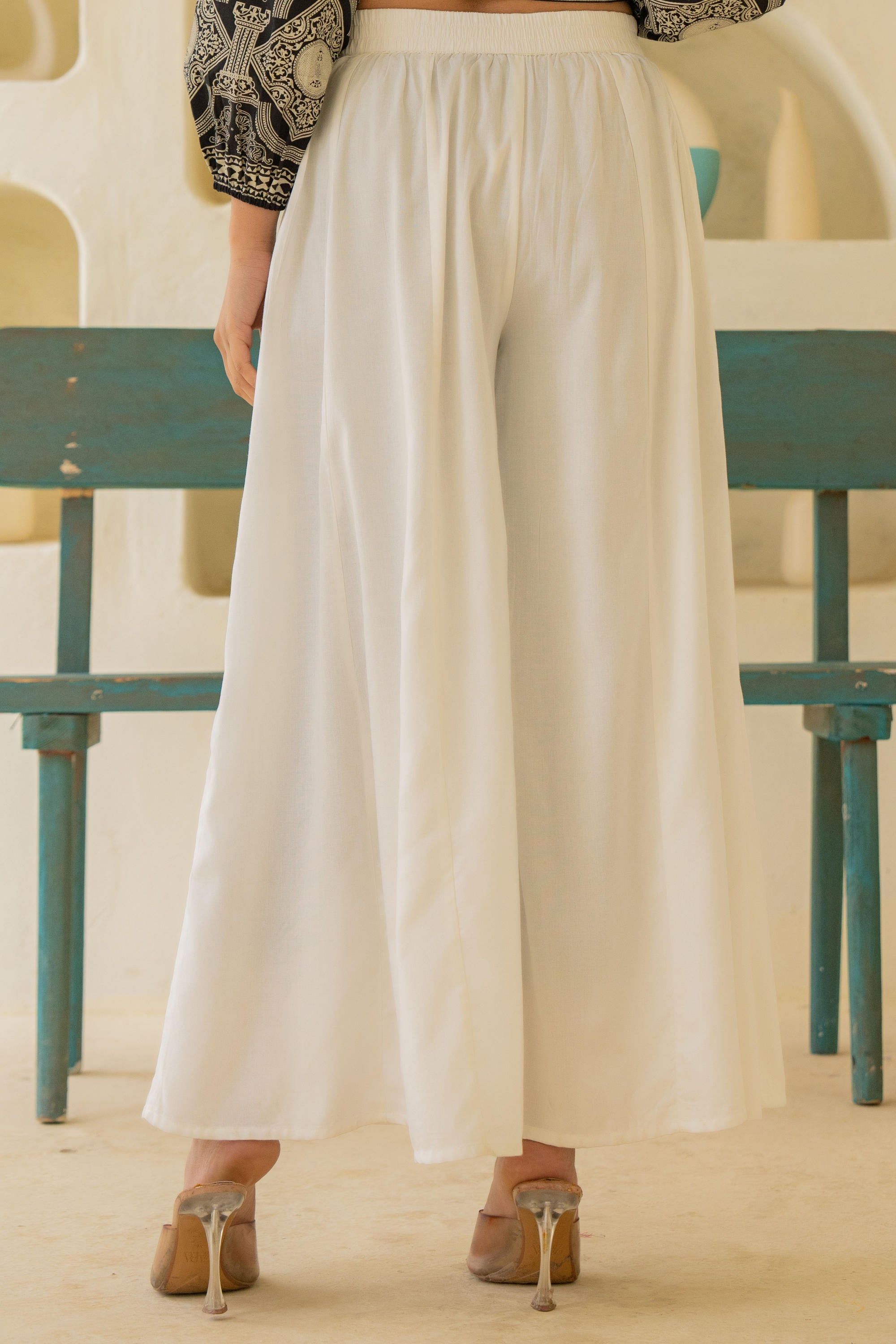 Juniper Off White Solid Viscose Palazzo Pants - Distacart